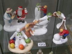 5 Coalport 'The Snowman' collection figures and one John Beswick snowman figure.