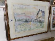 A watercolour of boating scene at Brayford, Lincoln by Lincoln artist Gordon Cumming,