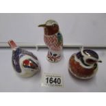 3 Royal Crown Derby bird paperweights.