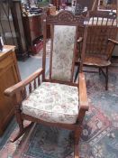 An oak rocking chair.