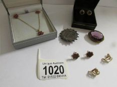 A mixed lot of ladies jewellery including pendant with matching earrings set with rubies in 9ct