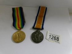 2 WW1 medals for 37283 Pte. F.J.W.Holliday, D.C.L.I.