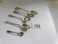 4 silver teaspoons (including Georgian) and a silver mustard spoon.