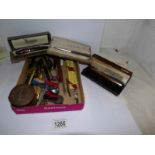 A mixed lot of pens, pencils, sewing items etc., Including boxed Parker pens.