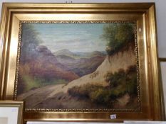 A large gilt framed oil on canvas rural scene signed V Leclozze, 1919.