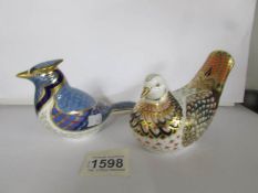 2 Royal Crown Derby paperweights, Dove and Blue jay.