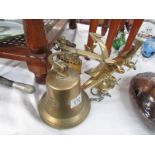 A brass ship's bell, smoothing iron and aeroplane,.