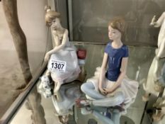 2 Lladro figures being girl with dog and telephone (5466) and seated ballerina.