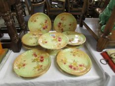 A Victorian dessert set comprising a tall comport, 3 other comports and 10 plates.