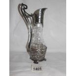 A W.M.F glass wine jug with art nouveau metal decoration (missing stopper).