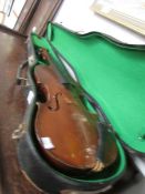 An old violin in case, a/f.