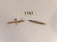 A 9ct gold Lincoln Imp bar brooch and another 9ct gold bar brooch.