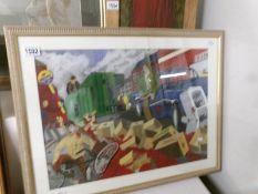 a 1960's painting in watercolour and goauche of a street scene by D.R. Adamson, signed D.R.