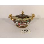 An oriental porcelain inkstand, missing 1 pen liner, signed to base.