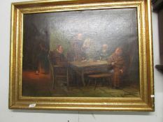 An oil on canvas of a group of monks.