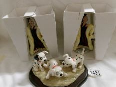 2 boxed Royal Doulton Cruella de Ville figures and a boxed figure group of Patch,