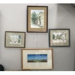 3 watercolours 'Wellingore Hall' by Caroline Crisp and a framed and glazed mixed media painting