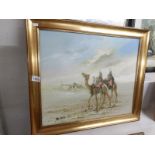 A fine gilt framed oil on canvas 'Desert Camp Scene', signed.