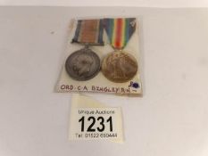 A pair of British war and victory medals for C.A.Bingley, RN.