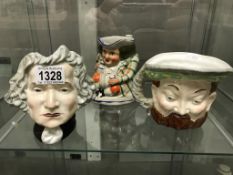 2 Staffordshire character jugs by Arthur Bowker one being Henry VIII and a Staffordshire Toby jug.
