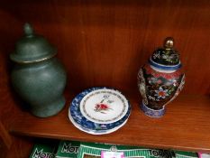 2 oriental Ginger jars, a Chinese plate, a Royal Worcester dragon plate etc.