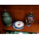 2 oriental Ginger jars, a Chinese plate, a Royal Worcester dragon plate etc.