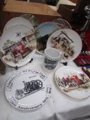 A quantity of collector's plates and a mug depicting vintage tractors.
