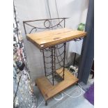 A wood and metal wine rack,