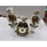 3 Royal Crown Derby Teddy Bears.