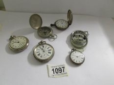 3 silver pocket watches, 2 other pocket watches (most a/f) and a U.S. military compass.