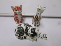 3 Royal Crown Derby cat paperweights.
