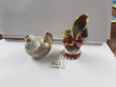 2 Royal Crown Derby paperweights, Cockerel and Hen.