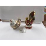 2 Royal Crown Derby paperweights, Cockerel and Hen.