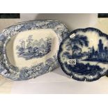 A 19th century flo blue plate and a blue and white Devon platter.