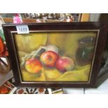 A still life oil on board of apples by Olive Moore.