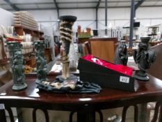 A mixed lot of Gothic related items including candlesticks.