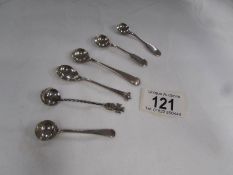 6 silver mustard spoons.