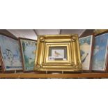 A gilt framed pheasant picture and 4 framed and glazed Punch front pages.