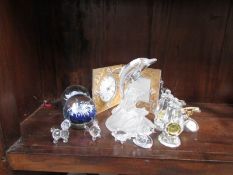 A mixed lot of glass ornaments including clock, paperweights etc.