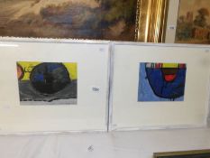 A pair of Cornish school boat studies in acrylics entitled 'Blue Boat St Ives' and 'Old Black