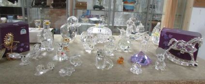 A quantity of crystal glass ornaments,