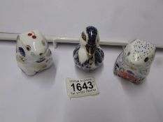 3 Royal Crown Derby paperweights, 2 Field Mice and a Duckling.