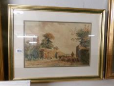 A good framed and glazed Lincolnshire watercolour 'Bringing the Sheep Home'.