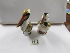 2 Royal Crown Derby paperweights, Pelican and Puffin.