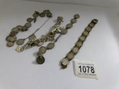 2 silver 3d bit bracelets a/f, a silver 3d bit necklace with charms and a silver charm bracelet.