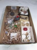 A mixed lot of costume jewellery including scrap gold ring.