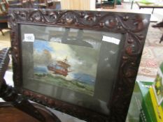 A circle of J Callow 19th century watercolour 'The Shipwreck' signed with a carved wood 60/80 frame.