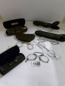 3pairs of vintage spectacles (1 in case), a pair of cased lorgnettes and 3 pince nez.