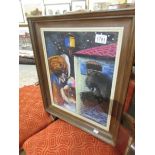 A pastel picture of Anthropomorphic dogs, signed but indistinct.