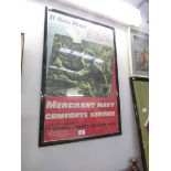 A framed and glazed Merchant Navy poster.